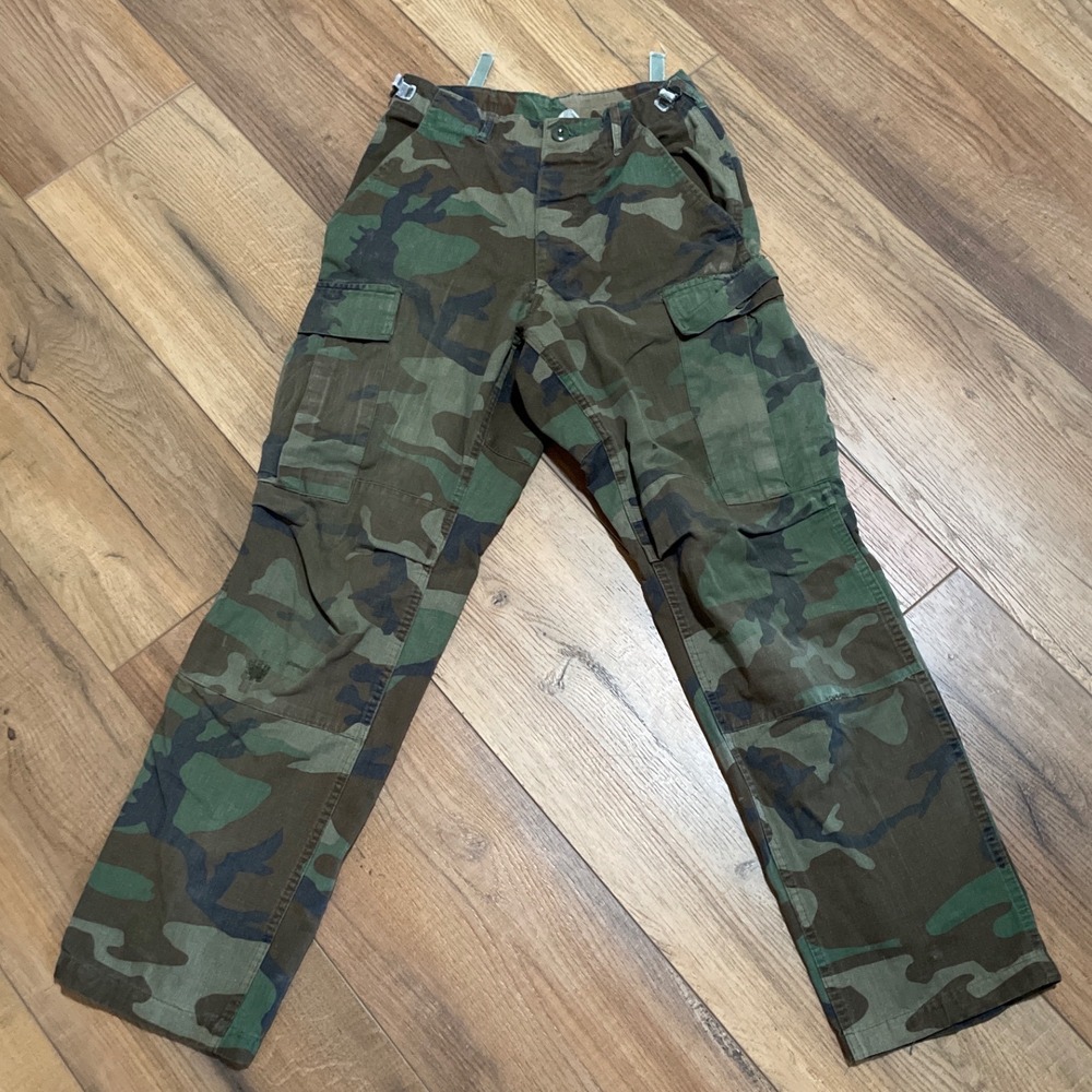 Vintage Green Brown Camo Cargo Pants Military Work Utility Style 25X28.5